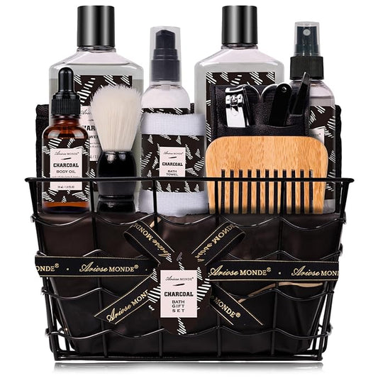 Ariosemonde Sets & Kits – Valentines Day Gifts for Men Spa Gifts for Men, Charcoal Bath and Body Gift Set for Men, 10 Pcs Spa Kits Ideal Birthday, Christmas