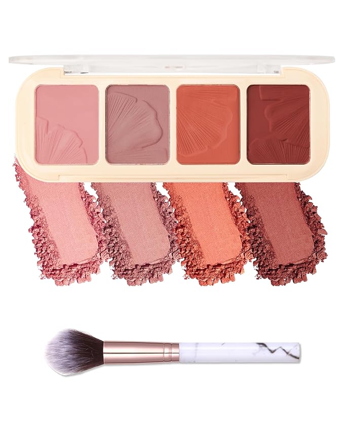 LYSdefeu Blush – Matte Face Blush Palette Kit with Brush-4 Colors Pink Purple Orange Silky Mineral Blendable Blusher Contour Powder for Cheeks,Longlasting Professional Facial Beauty Makeup Gift for Women Girl-Set 01