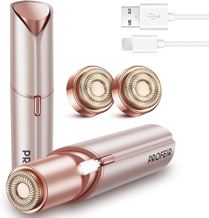 Profeir Epilators – Facial Hair Removal for Women: Electric Hair Removal Device - Rechargeable Painless face Razor for Chin Upper Lip Peach Fuzz with Light (Pink)