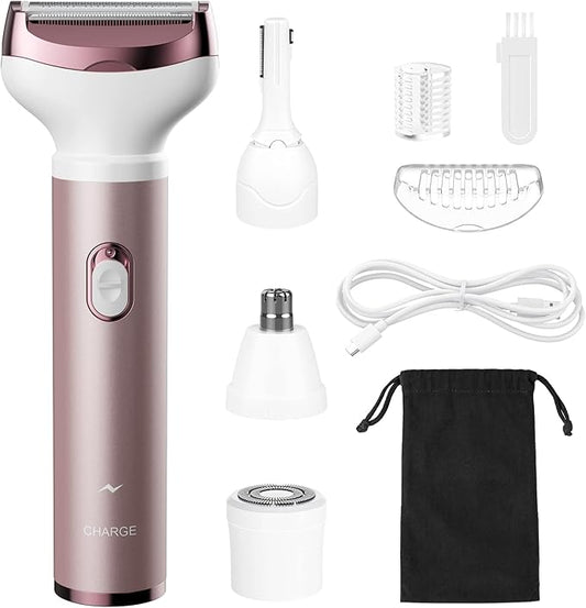 SEABIRD Foil Shavers – Womens Electric Razor, 4 in 1 Face Shaver for Women, Facial Hair Remover for Women, Electric Women Bikini Trimmers for Legs, Travel Razor for Eyebrow Ear Nose Hair Lip Beard Armpit, Rose Gold