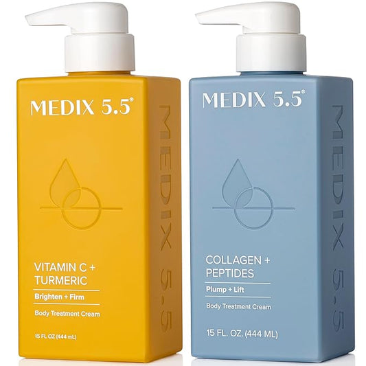 Medix 5.5 Vitamin C Lotion + Collagen Cream Anti Aging Moisturizer Skin Care Set, Collagen Lotion Targets Wrinkles, Sagging Skin, Crepey Skin, Vitamin C Cream Brightens & Hydrates Dry Skin, Bundle