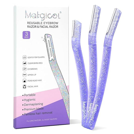 MATGICOL Eyebrow Trimmers – Women’s Dermaplane Razor for Face & Eyebrow - Anti-Cutting Japanese Blades for Eyebrow and Facial Hair Removal, Achieve Silky Skin and Perfect Brows (Purple, 3 Count)