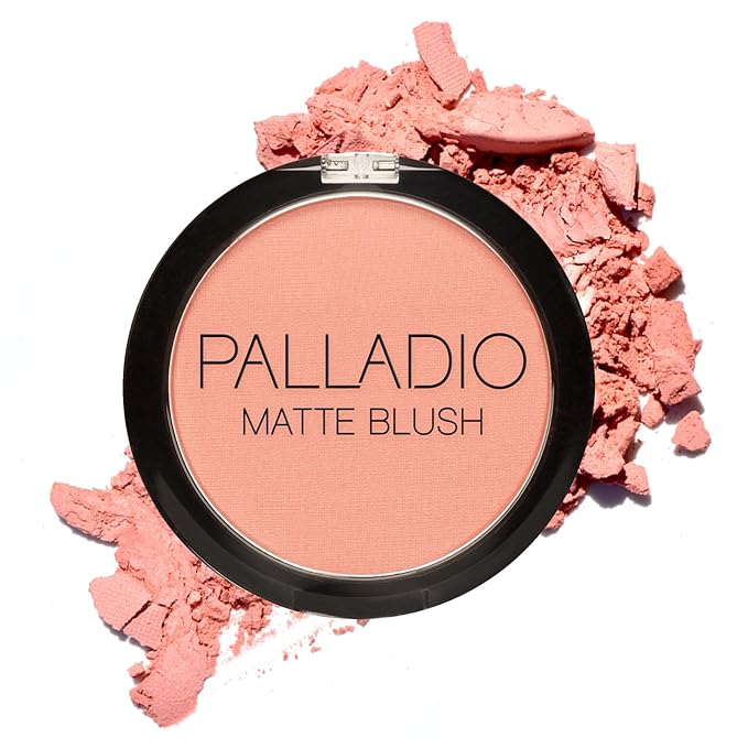 PalladioBeauty Blush – Palladio Matte Blush, Brushes onto Cheeks Smoothly, Soft Matte Look and Even Finish, Flawless Velvety Coverage, Effortless Blending Makeup, Flatters the Face, Convenient Compact, Peach Ice