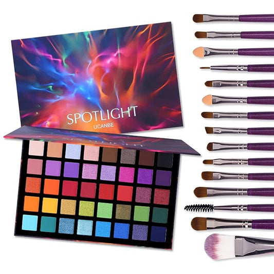 UCANBE Eyeshadow – UCANBE Spotlight Eyeshadow Palette + 15 PCS Eye Brushes Makeup Set, Professional 40 Color Matte Shimmer Glitter Eye Shadow Pallet Highly Pigmented Waterproof Long Lasting Make up Pallete