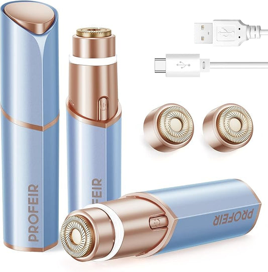 Profeir Epilators – Facial Hair Removal for Women: Electric Hair Removal Device - Rechargeable Painless Face Razor for Chin Upper Lip Peach Fuzz with Light (Blue Gold)
