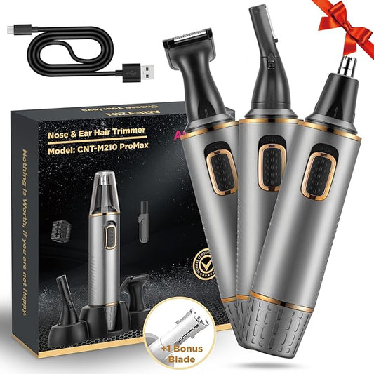 AREYZIN Nose & Ear Hair Trimmers – Nose Hair Trimmer for Men Rechargeable 3-IN-1 Versatile Professional Painless Trimmer for Nose, Ear, Beard, Facial, Pubic Hair - Wet or Dry Use, Dual Edge Blades