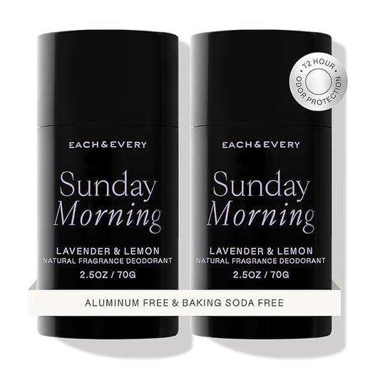 EachEvery Deodorant – Each & Every Aluminum Free Deodorant for Women & Men, Lavender & Lemon - All Natural Deodorant for Sensitive Skin, EWG Verified - Clean, Baking Soda-Free, Plant-Based Fragrance - 2