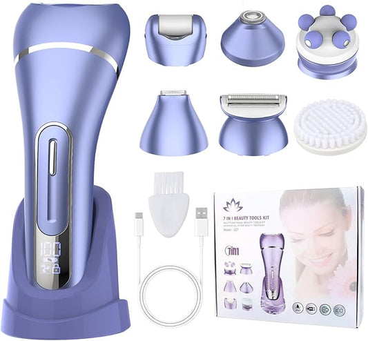 ClippersTrimmersformen Epilators – Epilator for Women, 7 in 1 Hair Removal for Women, Body Shaver, Bikini Trimmer, Face Razor, Facial Brush, Face Massage, Foot Callus Remover, IPX7 Waterproof Electric Shavers, Ideal Female Gift