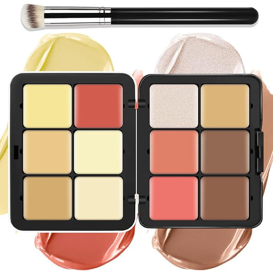 glowtalebaeuty Makeup Palettes – 12 Colors Cream [Blush Contour Concealer Highlighter] Makeup Palette for Cheeks - All in One Makeup Palette Kit with Brush, Long Wearing Waterproof Blendable Face Make Up Pallete (#05)