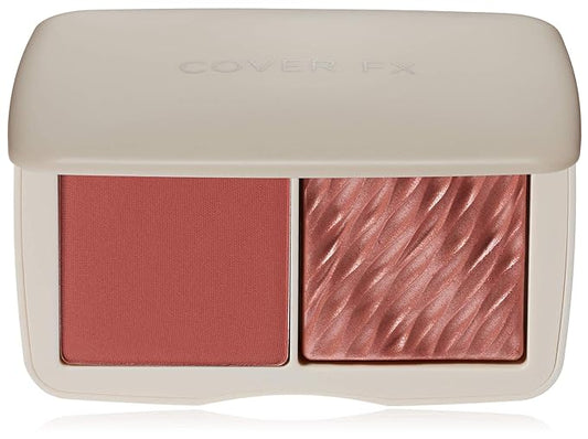 CoverFX Blush – COVER FX Monochromatic Powder Blush Duo - Spiced Cinnamon: Terracotta Flush - Matte + Shimmer Finish - Create Custom, High Impact Color