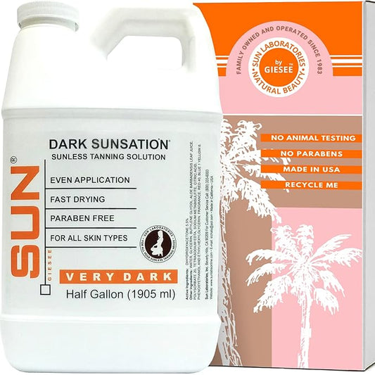 SunLaboratories Body Self-Tanners – Sun Laboratories By Giesee Dark Sunsation Spray Tan Solution 1/2 Gallon - Professional Self Tanner, Spray Tan, Fake Tan, Airbrush Tanning Solution, Non-Toxic, Dark Sunless Tanning Spray