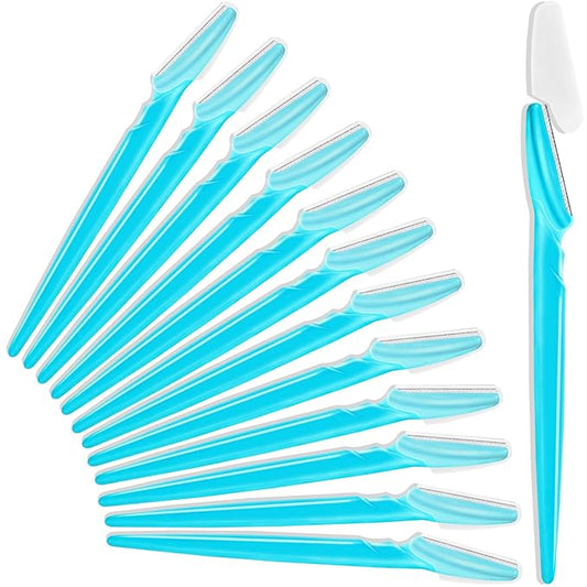 HFATMOS Disposable Razors – 12 Pcs Eyebrow Razors, Face Razors Multipurpose, Exfoliating Dermaplaning Tools, Eyebrow Trimmers Shaver with Safety Cover, Facial Hair Removal for Women Men Body Use (Blue)