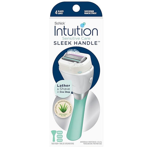 SchickIntuition Cartridges – Schick Intuition Sleek Razors for Women with Sensitive Skin | 1 Razor & 3 Intuition Razor Blades Refill with Organic Aloe