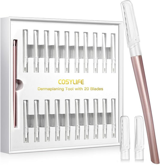 COSYLIFE Disposable Razors – Dermaplaning Tool for Face Exfoliation, with 20 Replaceable Blades, Facial Shaver/Eyebrow Razor, Peach Fuzz Removal Eyebrow Shaper for Women, Easy to Use Dermaplaner Help Exfoliate and Smooth Skin