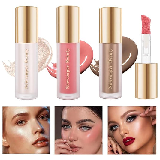 Face Blush+ Face Highlighter+ Face Contour with Brush