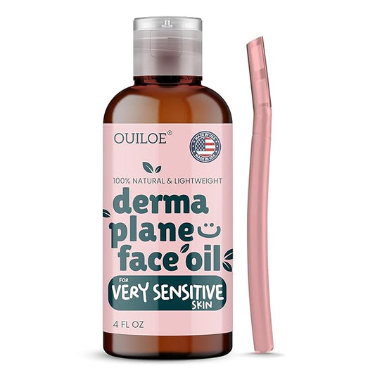 Ouiloe Face Oil – Dermaplane Oil for Women with Very Sensitive Skin - Lightweight Face Shaving Oil, Natural Facial Shave Oil - Use with a Dermaplaning Tool, Razor, Shaver or Microblade for Close Shave 4oz by Ouiloe