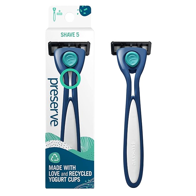 Preserve Disposable Razors – Preserve Shave 5 Five Blade Refillable Razor, Made from Recycled Materials, Navy Blue