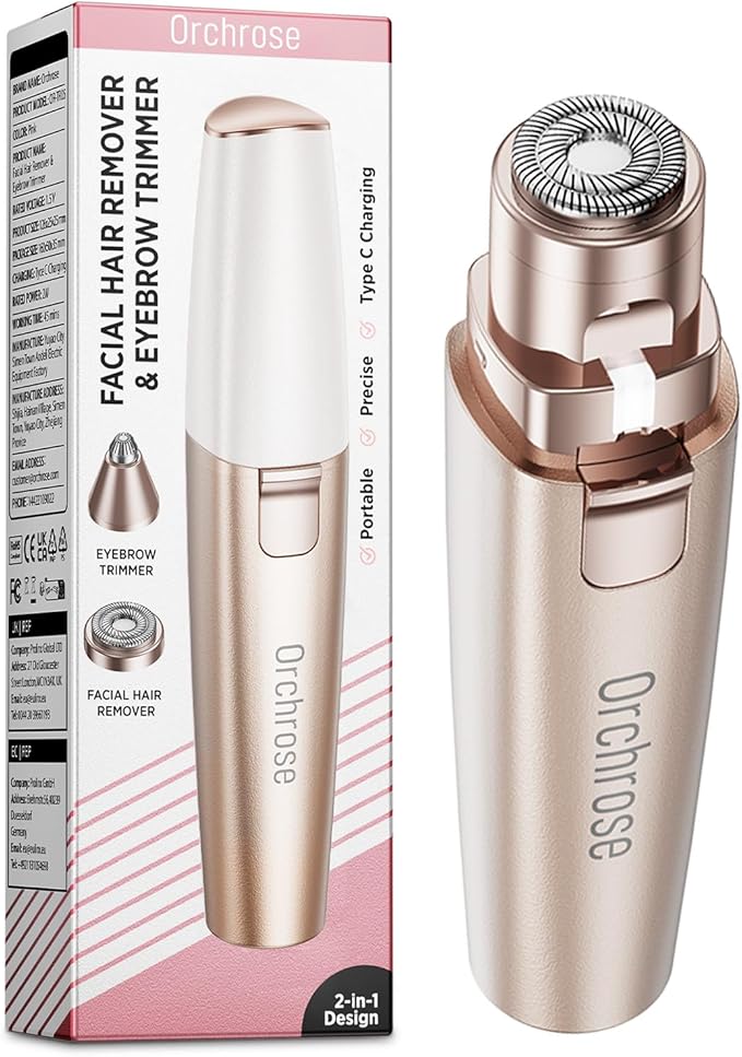 Orchrose Epilators – Rechargeable Facial Hair Remover for Women: 2-in-1 Device for Shaping Eyebrows and Removing Face Peach Fuzz(Rose Gold)
