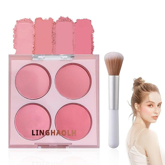 glowtalebaeuty Blush – 4 Colors Blush Palette for Cheeks,Face Matte Contour Blush Makeup Palette,Buildable Shimmer Facial Cheek Blusher Shades,Blendable Cosmetic Makeup Blush with Blush Brush 01