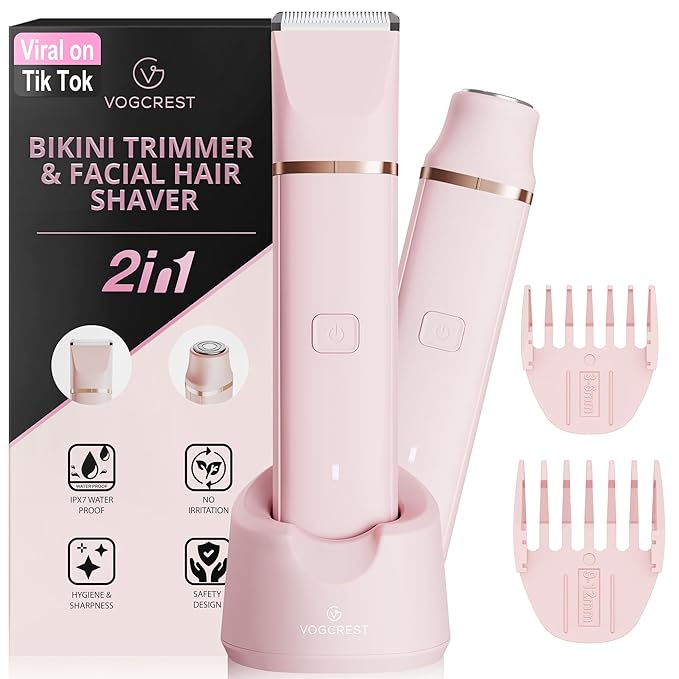 VGVOGCREST Bikini Trimmers – Electric Bikini Trimmer: 2 in1 Body Facial Hair Remover - Painless Pubic Hair Shaver (Pink)