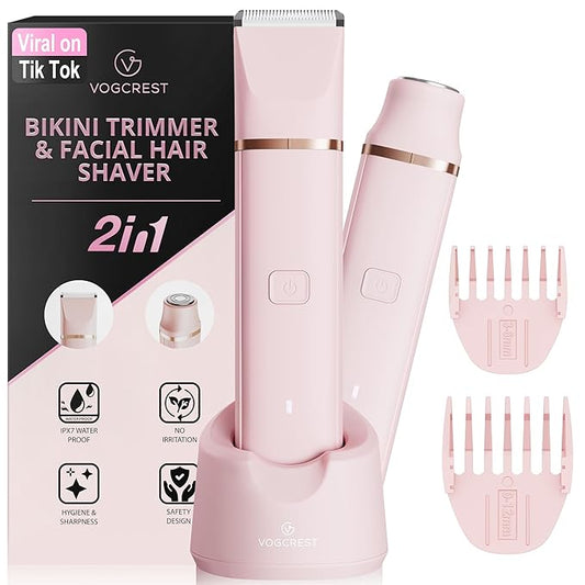 VGVOGCREST Bikini Trimmers – Electric Bikini Trimmer: 2 in1 Body Facial Hair Remover - Painless Pubic Hair Shaver (Pink)