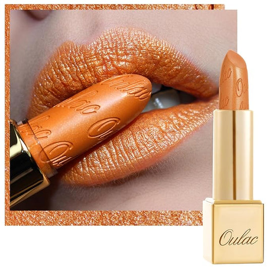 OulacCosmetics Lipstick – Oulac Pumpkin Color Lipstick with Metallic 3D Shine Hydrating Formula, High Impact Lip Color, Vegan Beauty, Full Coverage Lip Makeup, Christmas Gifts for Women, Persimmons(19)