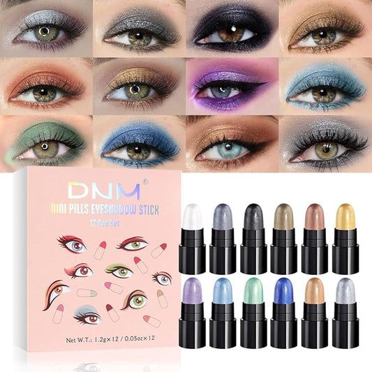 evpct Eyeshadow – evpct 12Pcs Capsule Cream Eye Shadow Brightener Sticks Set for Eyes, Pearl White Smokey Black Gray Khaki Royal Blue Violet Purple Silver Shimmer Matte Pencil Eye shadow Applicator Stick Palette Makeup
