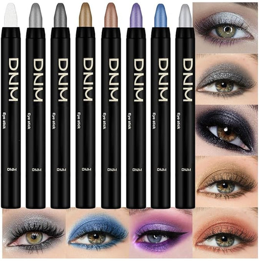 evpct Eyeshadow – 8Pcs Glitter Eye Shadow Sticks Liner Pencils Makeup, Pearl White Smokey Black Gray Silver Violet Purple Khaki Royal Blue Shimmer Glitter Eyeliner Pencil Cream Eyeshadow Palette Makeup for Older Women