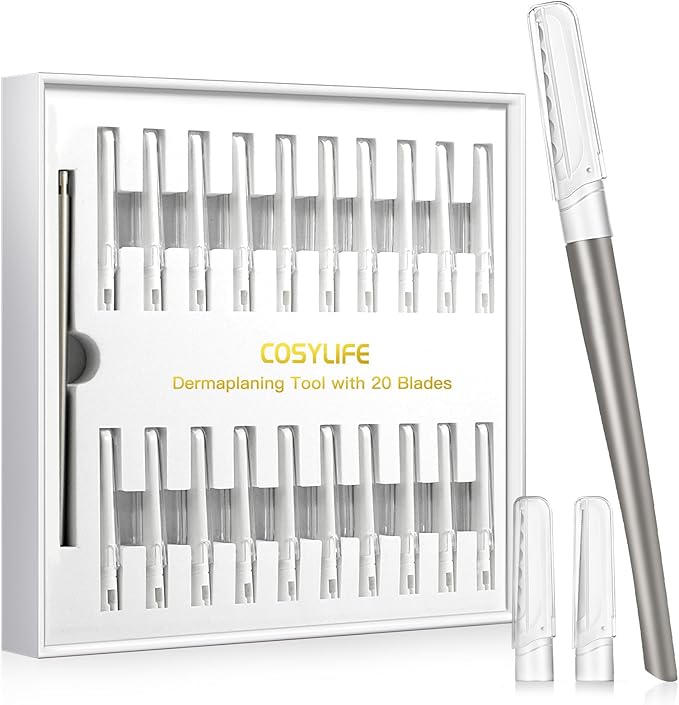 COSYLIFE Disposable Razors – Dermaplaning Tool for Face Exfoliation, with 20 Replaceable Blades, Facial Shaver/Eyebrow Razor, Peach Fuzz Removal Eyebrow Shaper for Women, Easy to Use Dermaplaner Help Exfoliate and Smooth Skin
