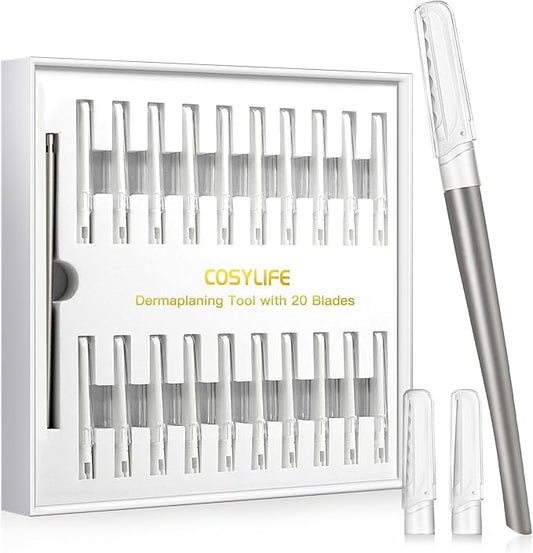 COSYLIFE Disposable Razors – Dermaplaning Tool for Face Exfoliation, with 20 Replaceable Blades, Facial Shaver/Eyebrow Razor, Peach Fuzz Removal Eyebrow Shaper for Women, Easy to Use Dermaplaner Help Exfoliate and Smooth Skin