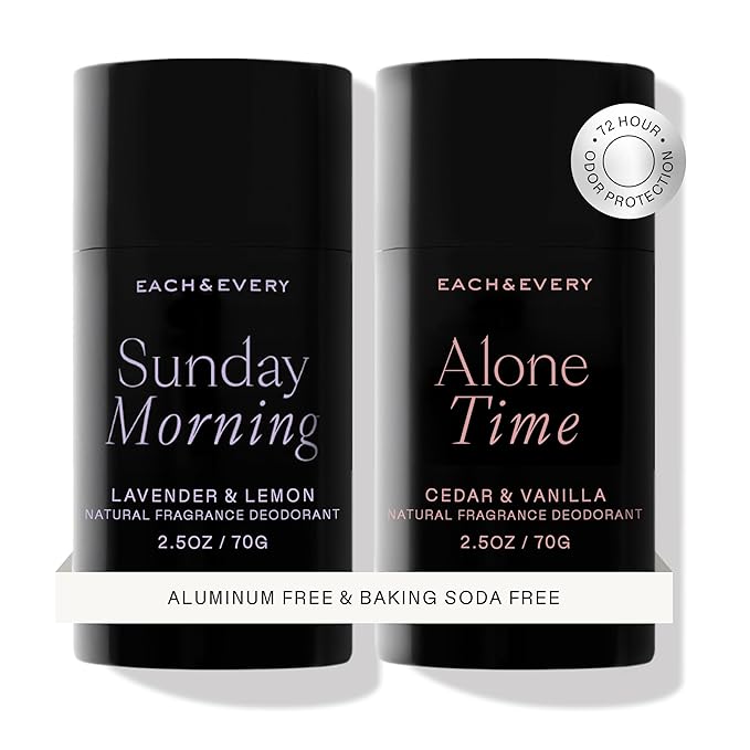 EachEvery Deodorant – Each & Every Aluminum Free Deodorant for Women & Men, Lavender & Lemon + Cedar & Vanilla - All Natural Deodorant for Sensitive Skin, EWG Verified - Clean, Baking Soda-Free, Plant-Based - 2