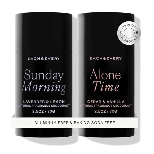 EachEvery Deodorant – Each & Every Aluminum Free Deodorant for Women & Men, Lavender & Lemon + Cedar & Vanilla - All Natural Deodorant for Sensitive Skin, EWG Verified - Clean, Baking Soda-Free, Plant-Based - 2