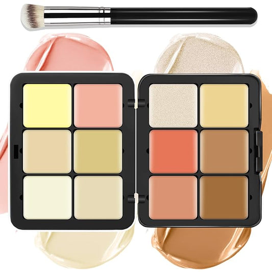 glowtalebaeuty Makeup Palettes – 12 Colors Cream [Blush Contour Concealer Highlighter] Makeup Palette for Cheeks - All in One Makeup Palette Kit with Brush, Long Wearing Waterproof Blendable Face Make Up Pallete (#04)