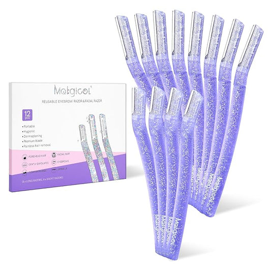 MATGICOL Eyebrow Trimmers – Women’s Dermaplane Razor for Face & Eyebrow - Anti-Cutting Japanese Blades for Eyebrow and Facial Hair Removal, Achieve Silky Skin and Perfect Brows (Purple, 12 Count)