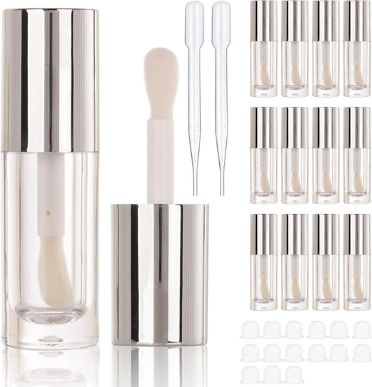 COSIDEA 14pcs Empty 6ml big doe foot wand Chunky lip gloss tubes for DIY lipgloss,Pink round lipgloss containers tubes with thick wand (Silver)