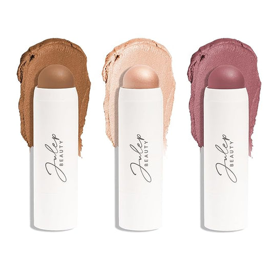 JulepBeauty Blush – Julep Skip the Brush 3-in-1 Color Stick for Eyes, Cheeks, and Lip Trio Muted Mauve, Neutral Bronze, Sheer Glow