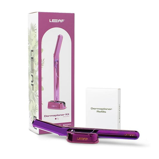 LeafShave Shaving & Grooming Sets – The Leaf Dermaplaner Kit, Fig - Plastic-Free Facial Razor and Exfoliating Tool Set; Includes 1x Dermaplaner, 1x Stand, 10x Refills