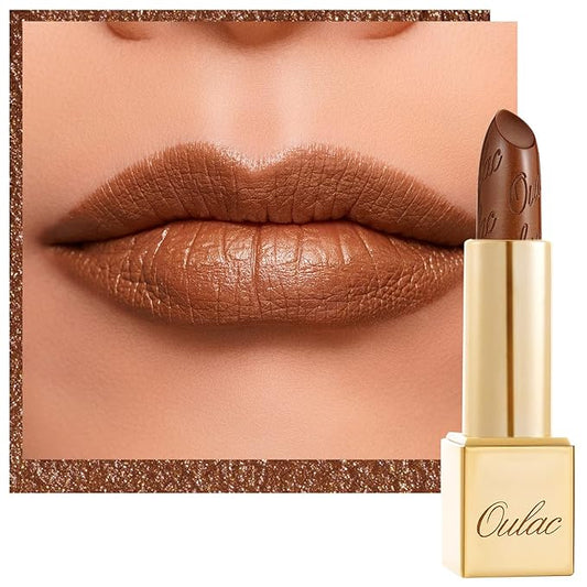 OulacCosmetics Lipstick – Oulac Dark Brown Lipstick for Women with Metallic 3D Shine Lightweight Hydrating Formula, High Impact Lip Color, Vegan Beauty, Full Coverage Lip Makeup, Christmas Gifts for Women, Hawaii Summer(08)