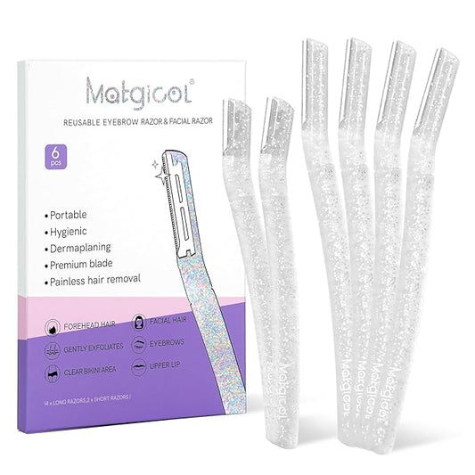 MATGICOL Eyebrow Trimmers – Women’s Dermaplane Razor for Face & Eyebrow - Anti-Cutting Japanese Blades for Eyebrow and Facial Hair Removal, Achieve Silky Skin and Perfect Brows (Transparent, 6 Count)