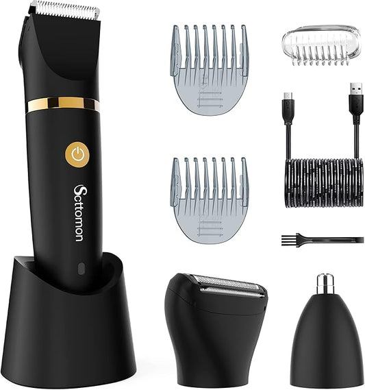 Scttomon Body Groomers – Electric Groin Hair Trim Ball Trimmer for Men Body Shaver Below-The-Waist Groomer Nose Hair Trimmer Waterproof Cordless 3 in 1