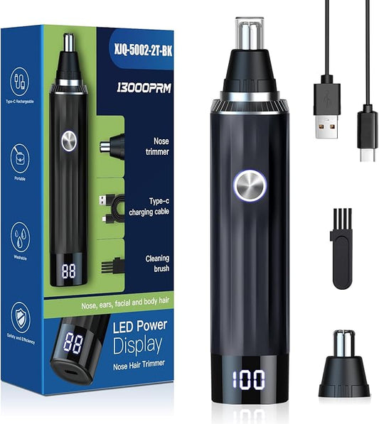 Ginity Nose & Ear Hair Trimmers – LED Display Ear and Nose Hair Trimmer Clipper for Men Women,2025 Rechargeable 2 in 1 Professional Painless Eyebrow & Facial Hair Trimmer with Powerful Motor and Dual-Edge Blades Easy Cleansing