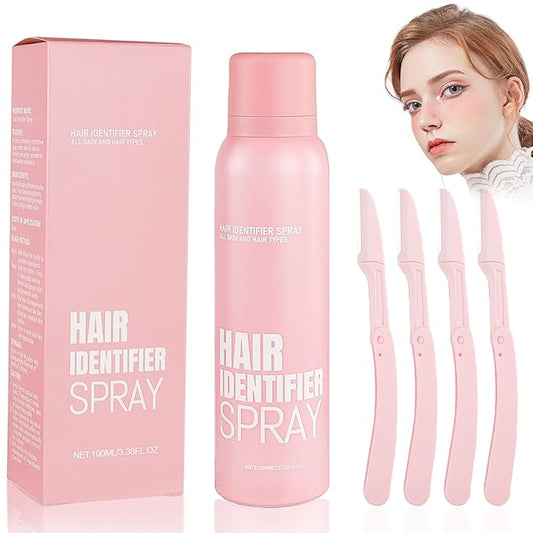 glowtalebaeuty Depilatories – Hair Identification Spray for Facial Shaving - Removes hair and dead skin, Women's Facial Shaving Powder Spray - Moisturizing Skin Care Set, Suitable for sensitive skin/unisex, with 4 Razors (1Set)