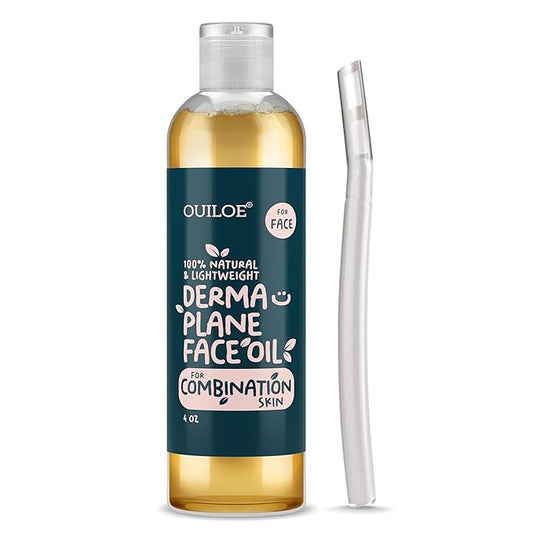 Ouiloe Face Oil – Dermaplane Oil, Face Shaving Oil for Women with Combination Skin - Lightweight & Natural Facial Shave Oil - Use with a Dermaplaning Tool, Razor, Shaver or Microblade for Close Shave 4 oz by Ouiloe