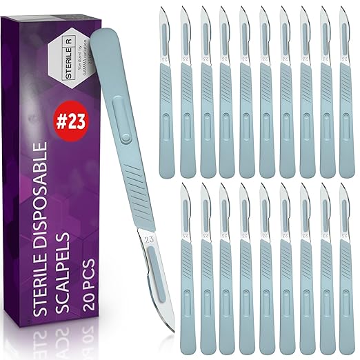MyMed Disposable Razors – Disposable Scalpel Blades| #23 Sharp Carbon-Steel Blades | Pack of 20| Sterile Individual Pouches| for Dermaplaining, Podiatry, Crafts & More…