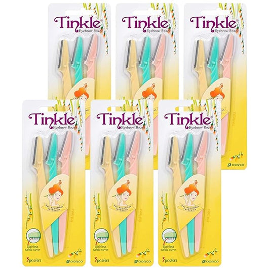 Dorco Disposable Razors – Tinkle Dermaplaning Tool 18ct, Dermaplane Razor for Women, Safe and Easy Peach Fuzz Remover, Eyebrow Trimmer with Protective Cover (6 Packs of 3)