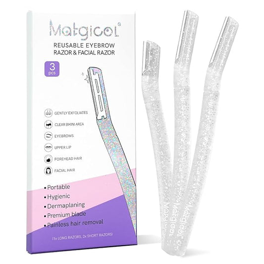MATGICOL Eyebrow Trimmers – Women’s Dermaplane Razor for Face & Eyebrow - Anti-Cutting Japanese Blades for Eyebrow and Facial Hair Removal, Achieve Silky Skin and Perfect Brows (Transparent, 3 Count)