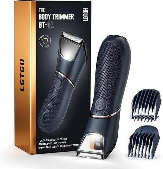 glowtalebaeuty Body Groomers – Body Trimmer for Men: Pubic Hair Trimmer with Mirror & LED Light - IPX7 Waterproof Wet/Dry Use for Chest/Back/Groin -Ceramic Blades & Travel Lock - No Nicks/Cuts Ball Shaver