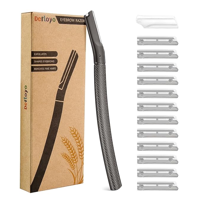 Derloyo Disposable Razors – Eyebrow Razor with 12 Blades, Face Razors for Women and Men,Dermaplane Razor for Women Face, Facial Hair Removal for & Eyebrow Hair Removal - Black