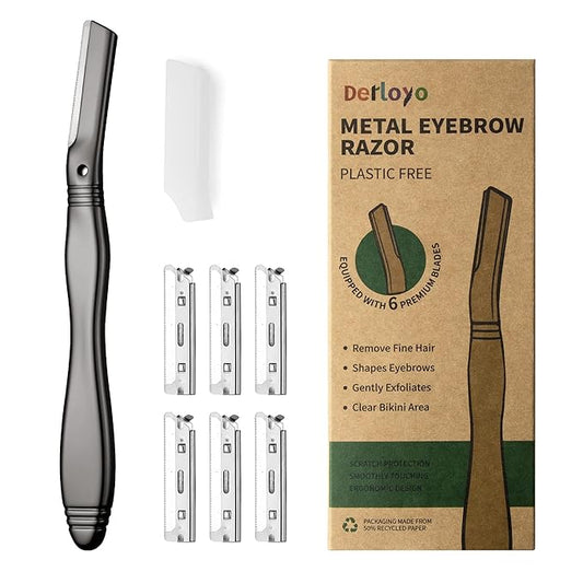 Derloyo Disposable Razors – Eyebrow Razor, Dermaplaning Tool for Face, Face Razors for Women, Dermaplane Razor, Hair Removal and Exfoliation, Facial Razor, Face Shaver for Women&Men, 6 Blade Refills with Blade Cover (Black)