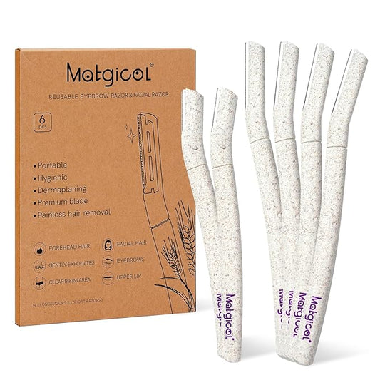 MATGICOL Eyebrow Trimmers – Eco-Friendly Women's Dermaplaning Razor - Multipurpose Exfoliating Tool with Anti-Cut Blades & Biodegradable Handle for Silky Skin & Perfect Brows (Beige)